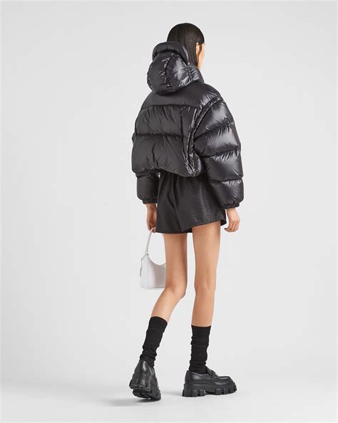 prada crop logo down jacket|Black Re.